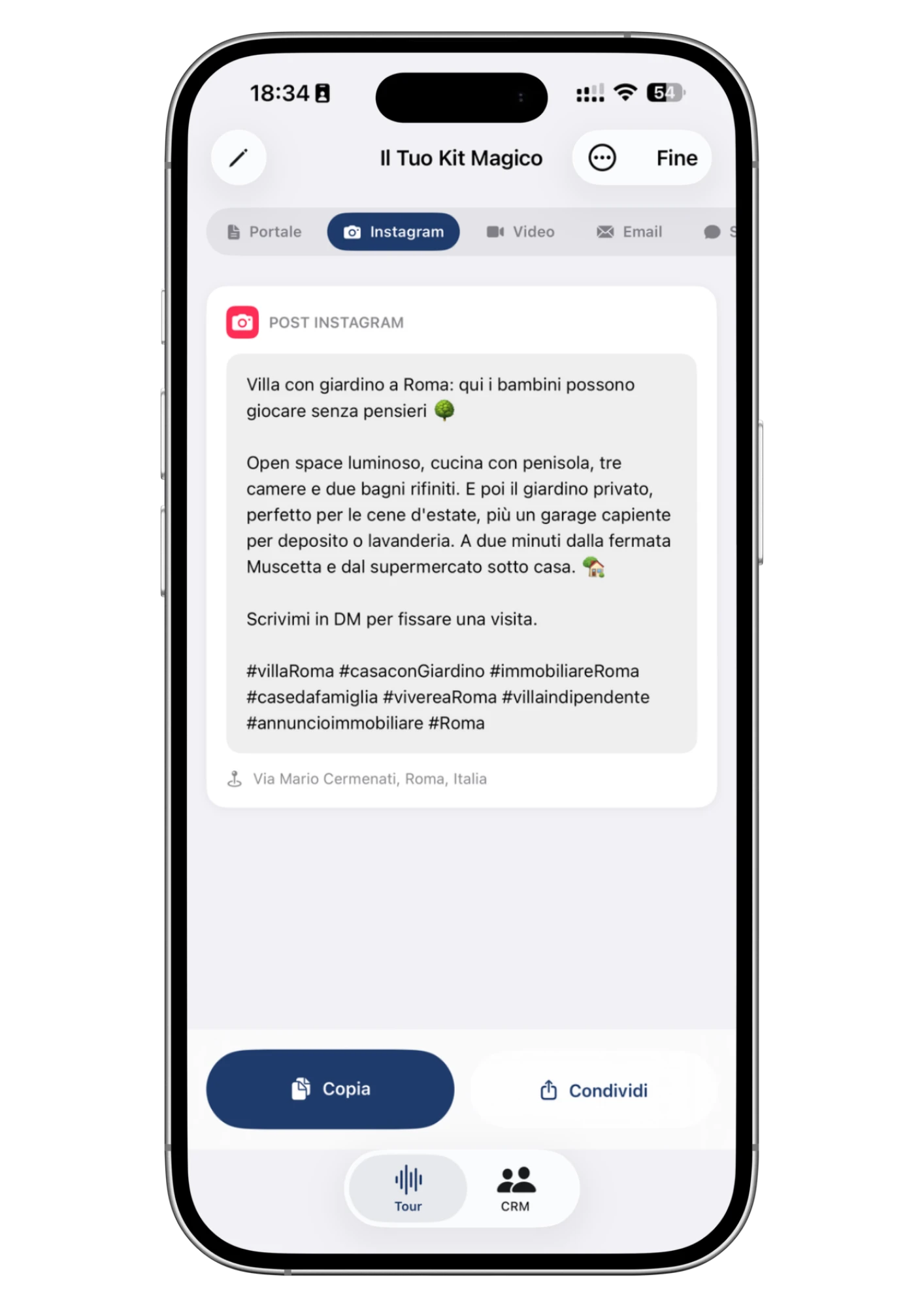 La scheda Instagram del kit Wolk: didascalia pronta con hashtag