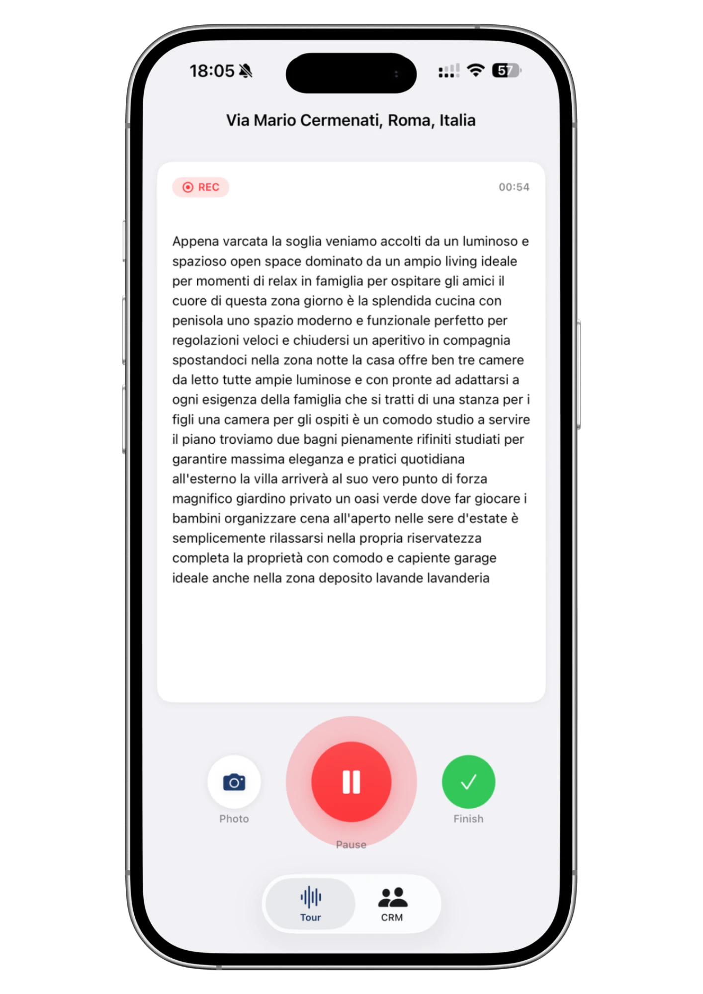 La schermata Walk & Talk che trascrive in diretta un sopralluogo